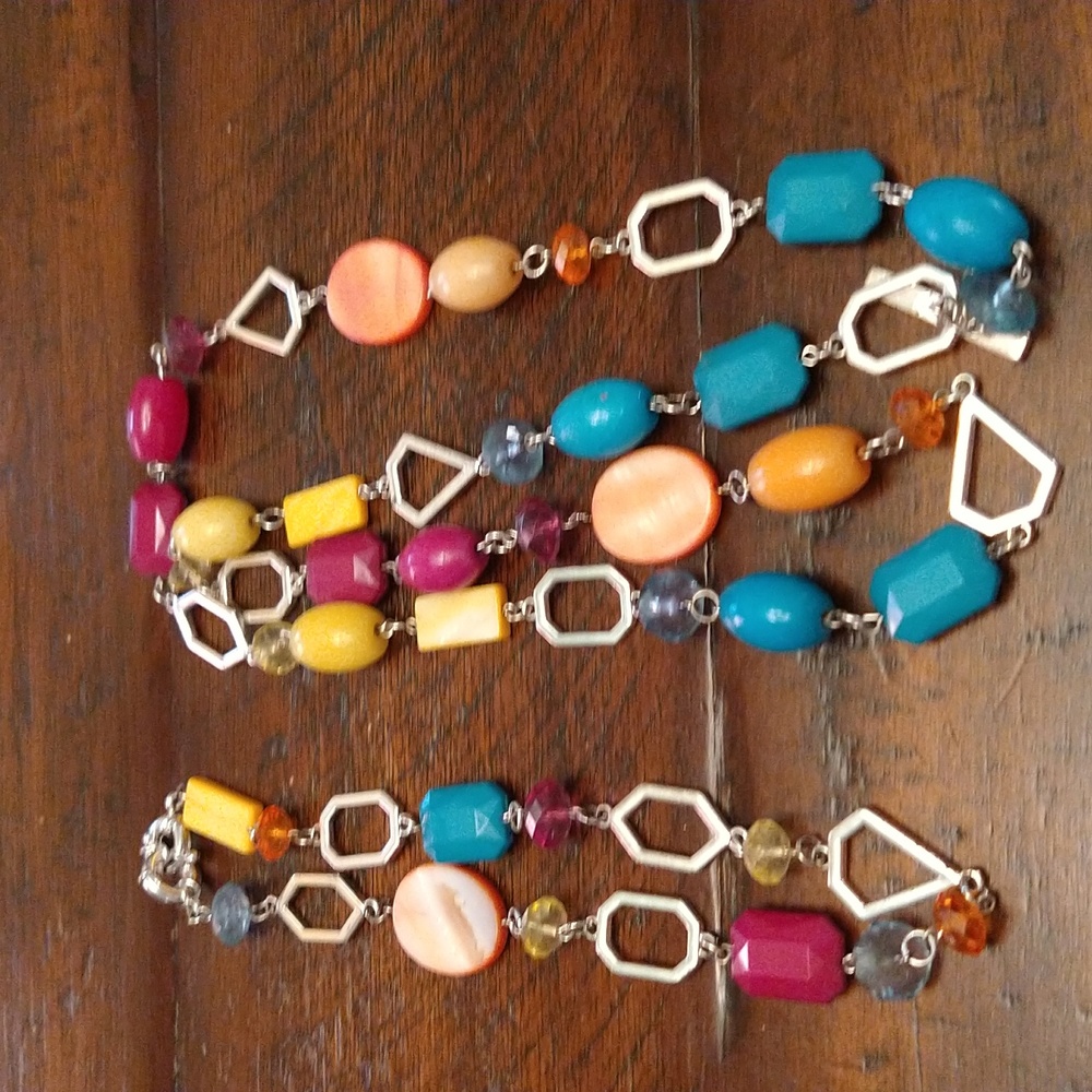 Premier Designs Multicolor Silvertone Set Of  2 Necklaces